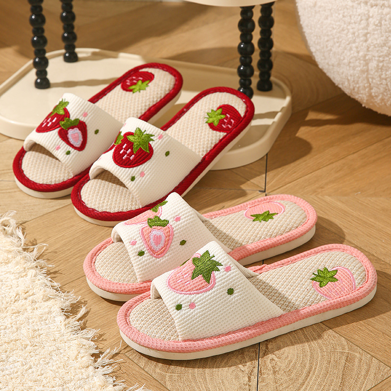 Mule Slip On - Sandal Rumah Wanita Bahan Linen Motif