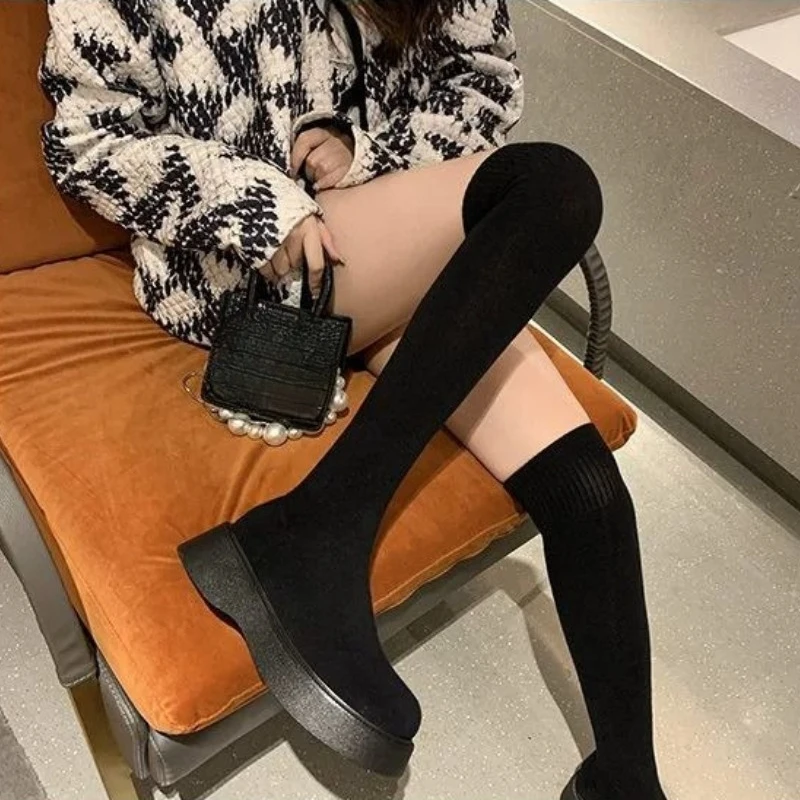 Sock Boot Women - Sepatu Bot Kaus Kaki Elastis Setinggi