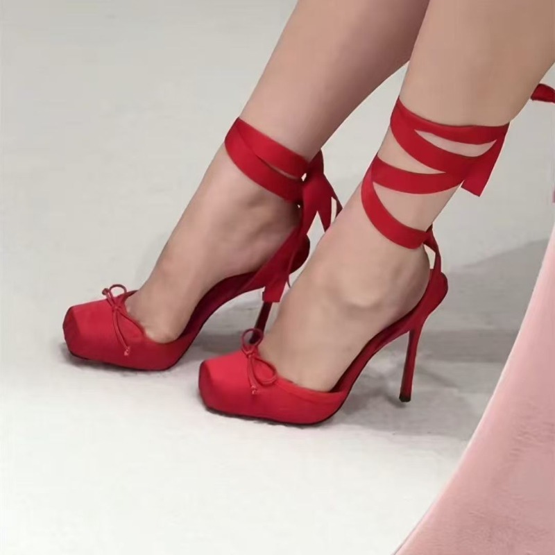 Sepatu Hak Tinggi Merah, Ikat  - Women'S Shoes Quality ulasan dan harga